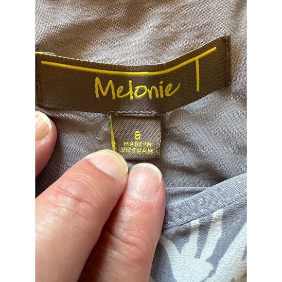 Melonie T Women's Dress Size 8 Grey White Washable Flutter Sleeves NEW - Picture 6 of 13